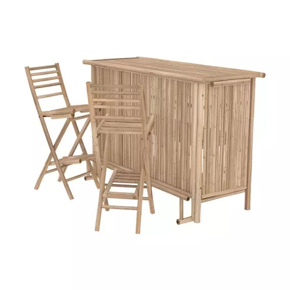 Ensemble bar et chaise de bar de jardin en bambou (lot de 2)