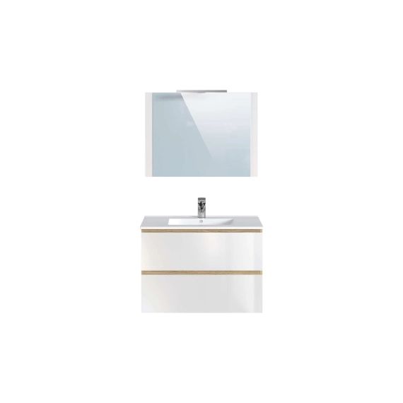 Ensemble meuble+vasque+miroir+LED SIRENA coloris blanc/bois