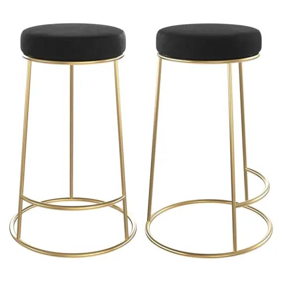 Tabouret de bar mi-hauteur en velours noir 63 cm (lot de 2)