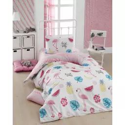 Parure housse de couette polyester rose 140×200 cm