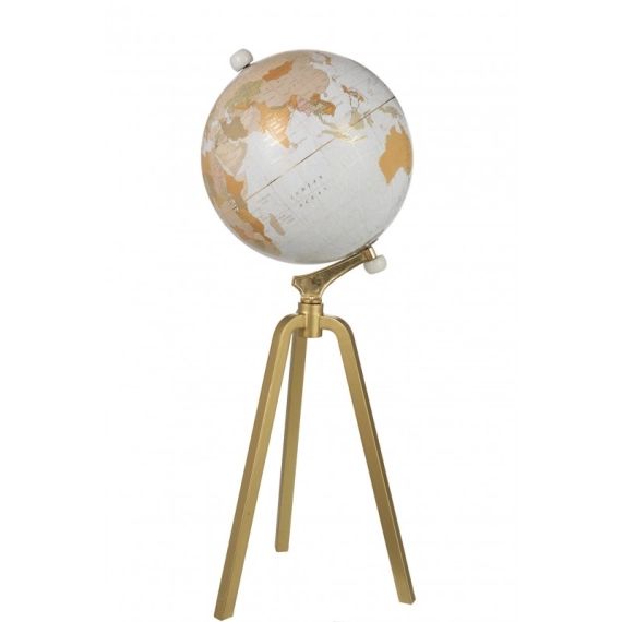 Globe sur pied marbre blanc/métal or H100cm