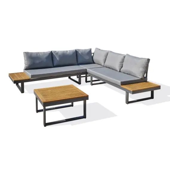 Salon de jardin 5 places bois d’acacia et aluminium gris anthracite