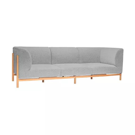 Canapé 3 places en bois de chêne et polyester gris