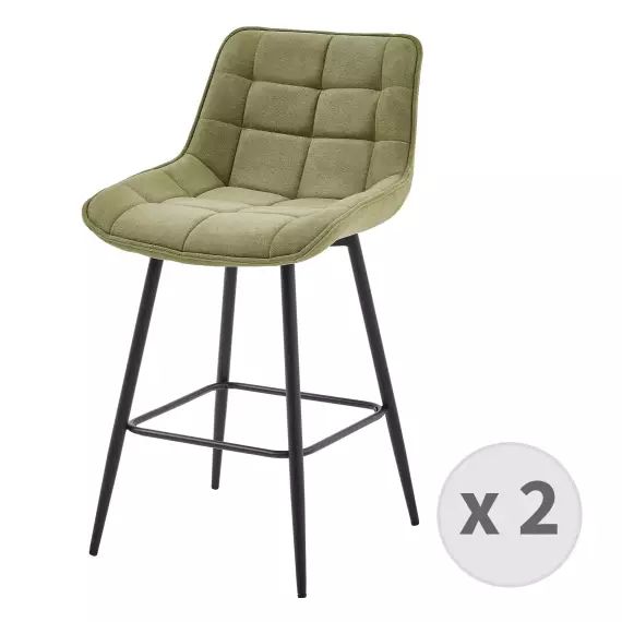 Fauteuil de bar en tissu Sauge et métal noir (x2)