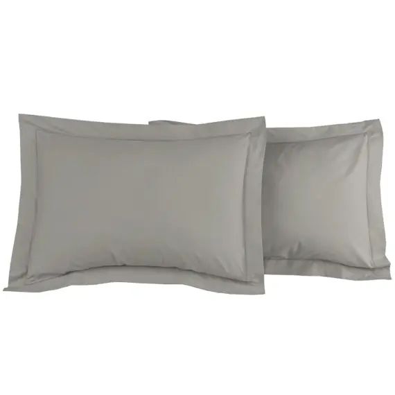 Lot de 2 taies d&rsquo;oreiller unie percale e Gris Perle 50×70