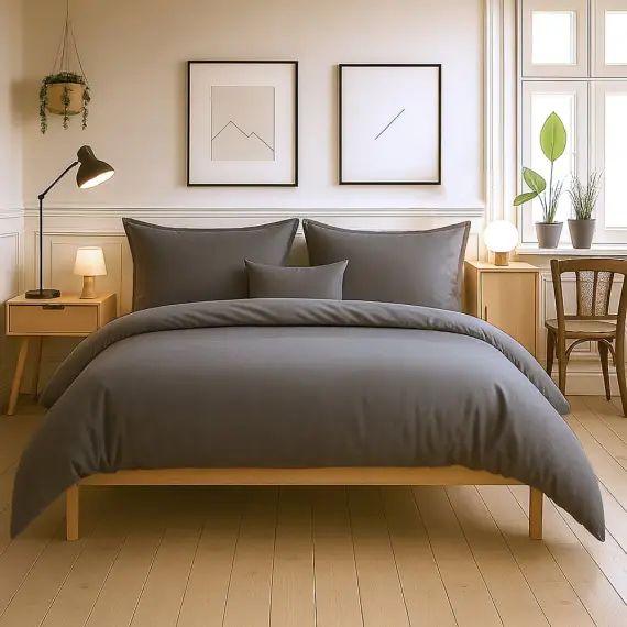 Parure housse de couette coton gris 240×260 cm