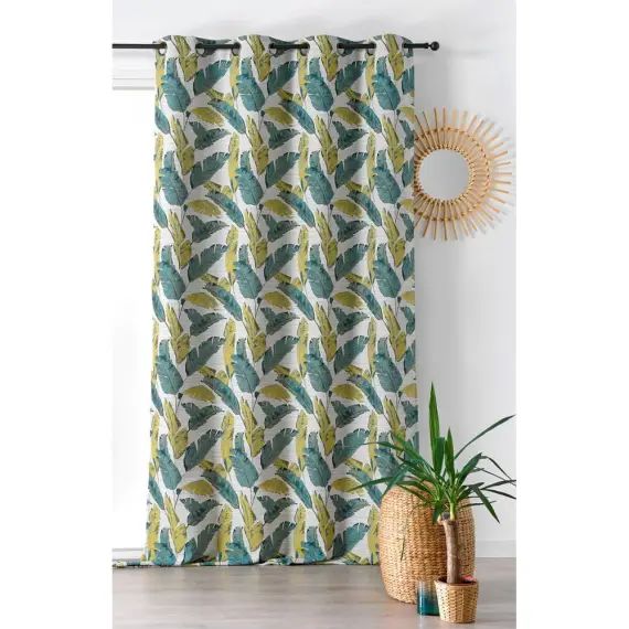 Rideau tamisant à motif plumes polyester vert 240×135