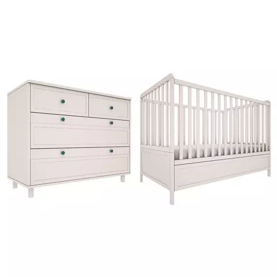 Chambre bébé : Duo – Lit évolutif commode 4 tiroirs beige