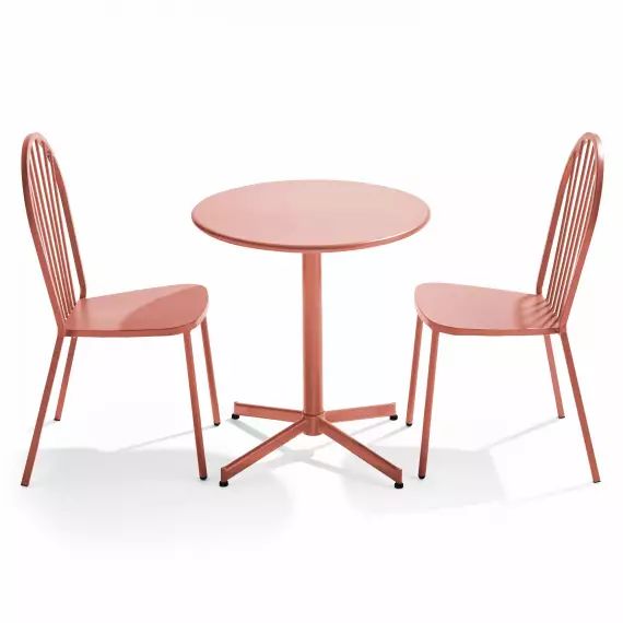 Ensemble table ronde et 2 chaises de jardin bistrot en métal argile