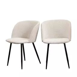 Vitikko – Lot de 2 fauteuils de table en tissu bouclette et pieds noirs