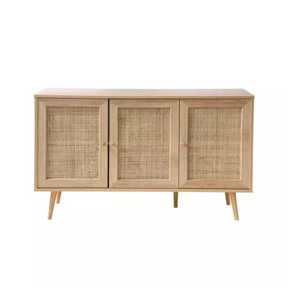 Buffet 3 portes avec cannage rotin et décor bois L120cm