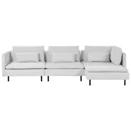 Canapé d’angle côté gauche 3 places en velours côtelé gris