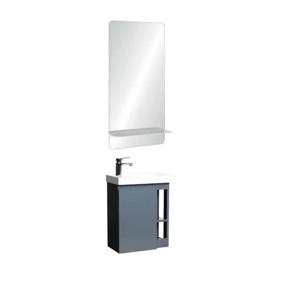Meuble lave-mains  Gris avec vasque blanche + miroir