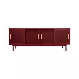 Buffet B perforé en Métal, Chêne – Couleur Rouge – 200 x 43 x 75 cm