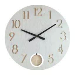 Horloge murale effet bois sculpté blanc  et marron ø 50 cm