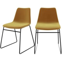 Chaise en velours jaune et pieds en métal noir (lot de 2)