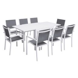Salon de jardin table 90/180cm en aluminium blanc et gris