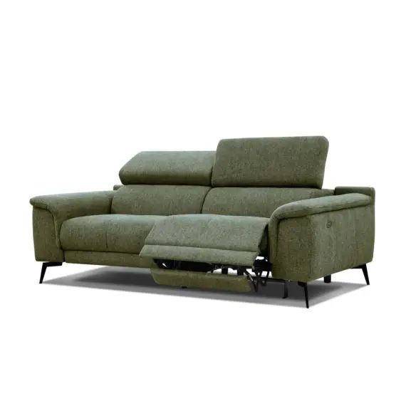 Canapé droit 3 places avec relax électrique côté droit tissu vert
