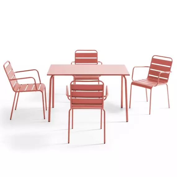 Ensemble table de jardin et 4 fauteuils en métal argile