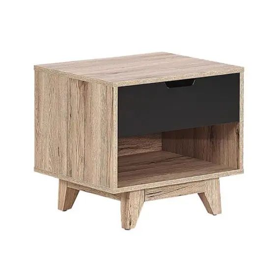 Table de chevet effet bois clair / noir
