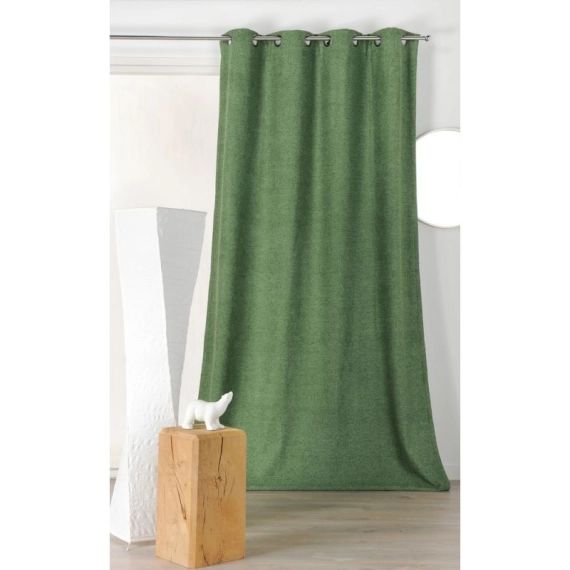 Rideau obscurcissant aspect laine chinée polyester vert 250×140