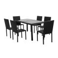 image de tables de jardin scandinave Ensemble repas en résine tressée noire 6 places