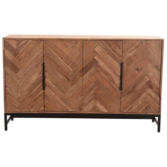 Buffet 4 portes en acacia massif et métal noir STICK