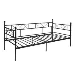 Cadre de lit simple acier pour enfants adults 90 x 190 noir