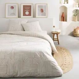 Parure de lit 2 personnes en coton 57 fils imprimé beige 240x220cm