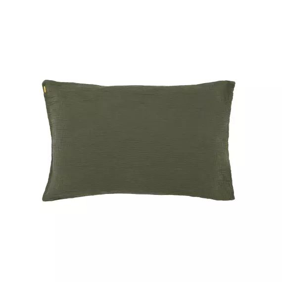 Taie d’oreiller en double gaze de coton vert câpre 50×70 cm