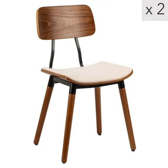 Lot de 2 chaises en bois et velours beige