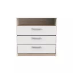 Commode 1 niche 3 tiroirs WATSON coloris chêne kronberg/blanc