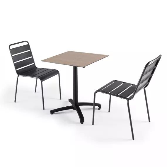 Table de jardin hpl 60×60 cm chene clair et 2 chaises palavas gris