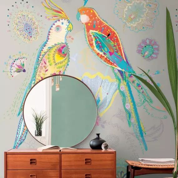 Papier peint panoramique SEYCHELLES perroquet beige intissé l.159 x H.280 cm