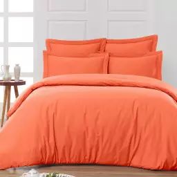 Housse de couette en percale coton  corail 140×200 cm