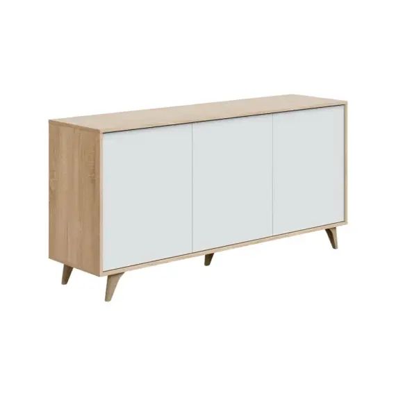 Buffet avec 3 portes et étagères effet chêne et bois blanc