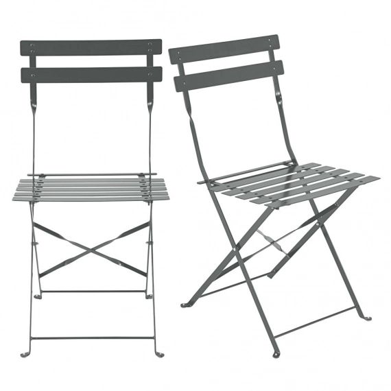 2 chaises de jardin pliantes en métal époxy gris H80 Guinguette