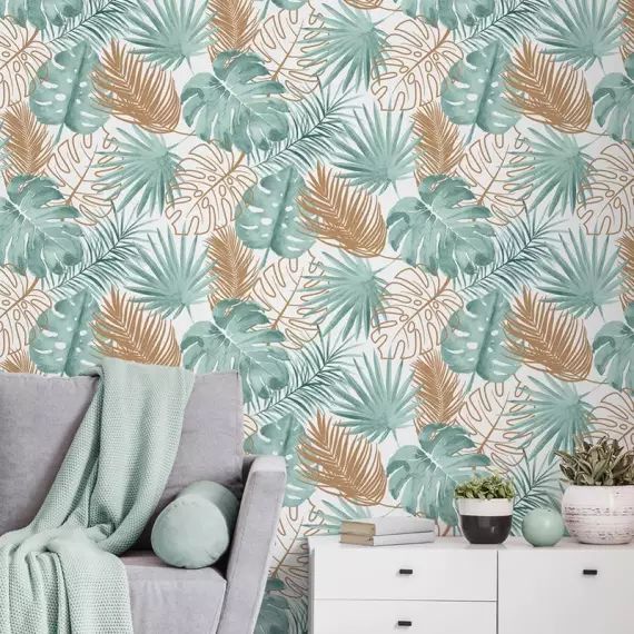 Papier peint papier Sur intissé monstera paillette vert