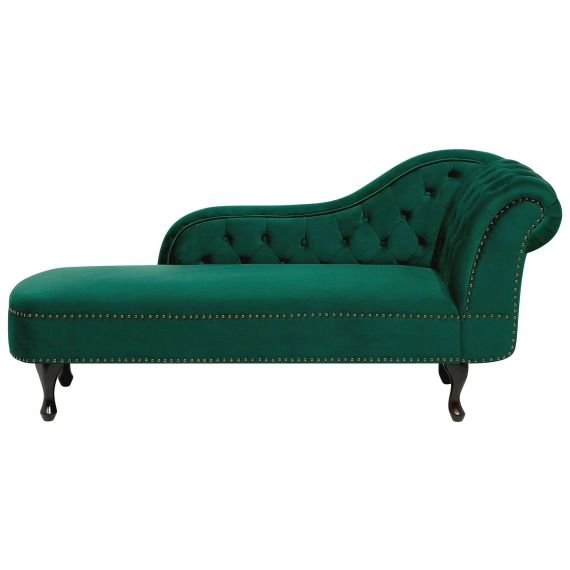 Méridienne à droite chesterfield en velours vert