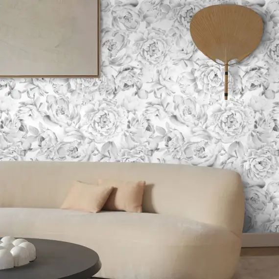 Papier Peint Pivoines Noir et Blanc 250×200 cm