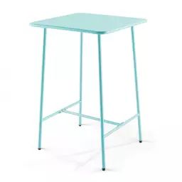 Table haute de jardin carrée en acier bleu turquoise 70cm