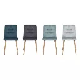 Lot de 4 chaises POKE velours bleu et gris