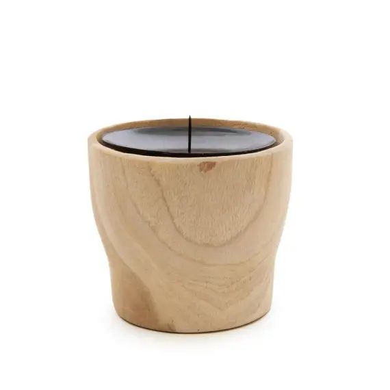 Bougeoir en bois de teck naturel