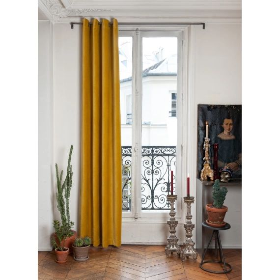 Rideau en velours de coton doublé 135×280 cm jaune