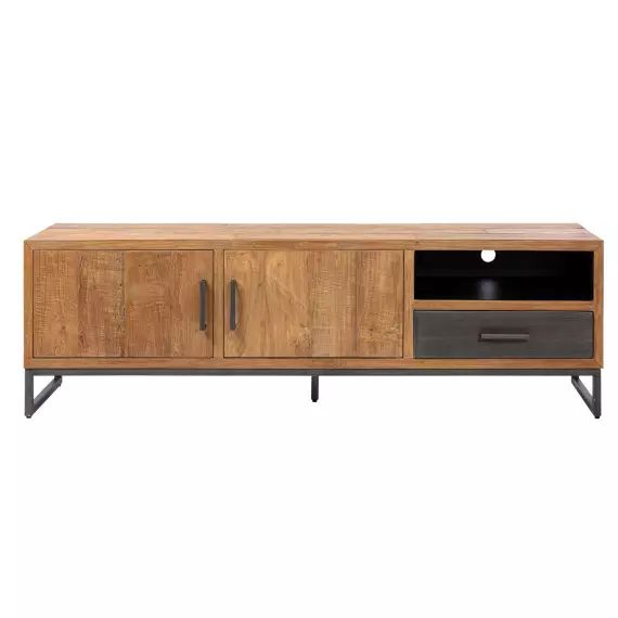 Meuble TV en bois et métal 2 portes 1 tiroir 1 niche