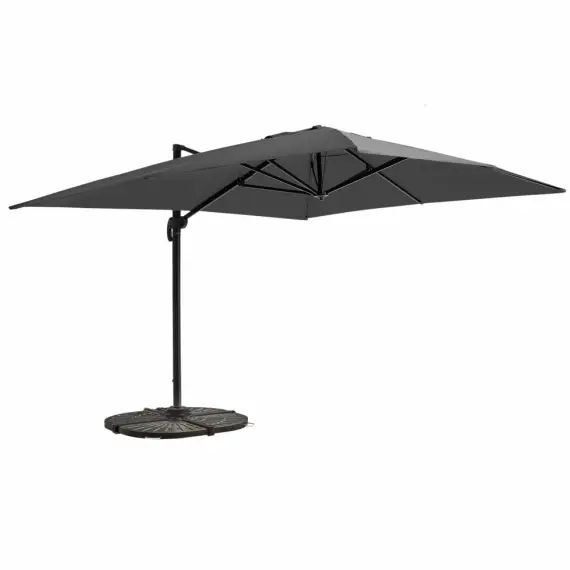 Parasol déporté 3x4m et 4 dalles lestées aluminium gris anthracite