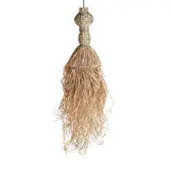 Plafonnier en fibre naturelle, raphia et fer naturel 32x32x113