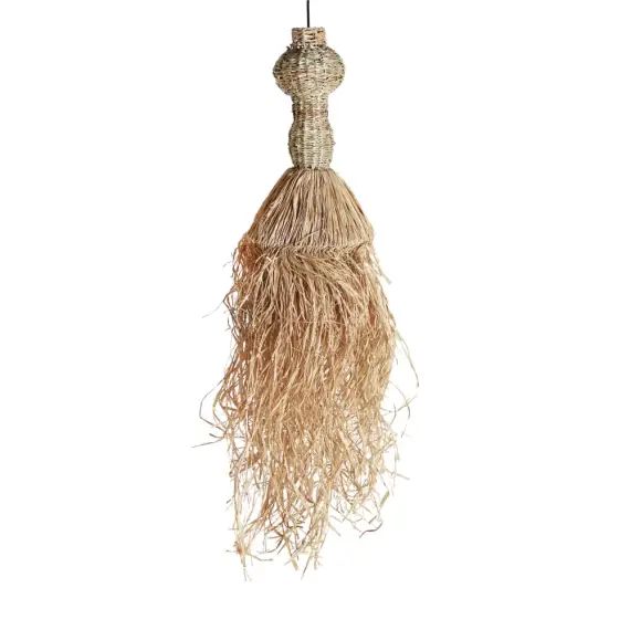 Plafonnier en fibre naturelle, raphia et fer naturel 32x32x113