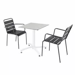 Ensemble table de jardin stratifié terrazzo et 2 chaises gris