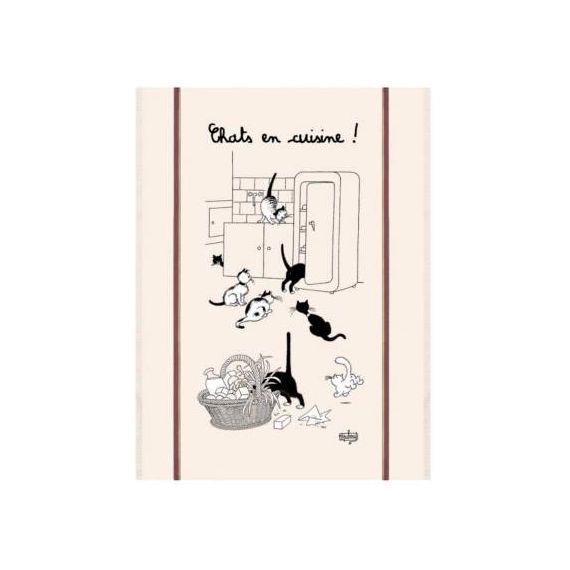 Grand torchon Dubout Chats en cuisine